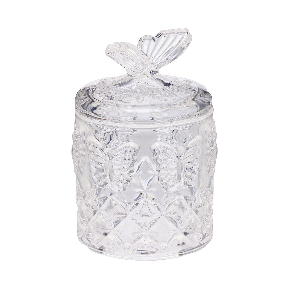 Butterfly-Top Glass Trinket Jar