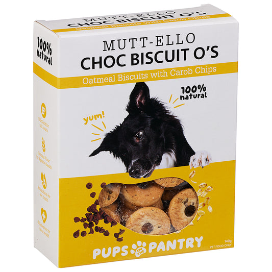 Pups In The Pantry Muttello Ello Choc Biscuit O's 140g