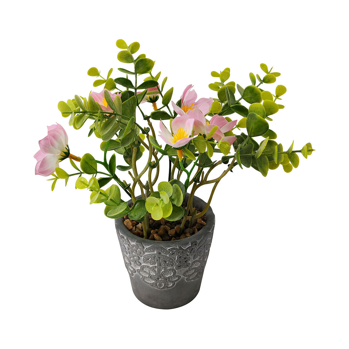 Faux Secret Garden In Cement Pot Blue/Pink