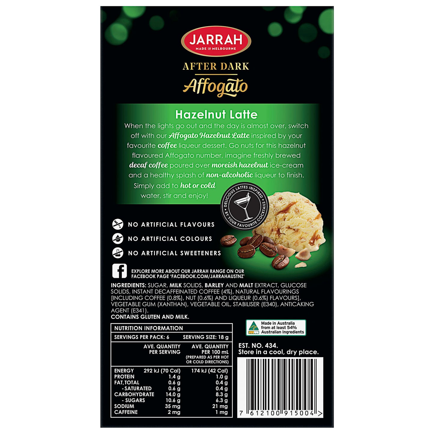 Jarrah After Dark Hazelnut Affogato 18g 6pk