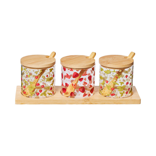 Strawberry Patch Printed Jar Trio With Tray