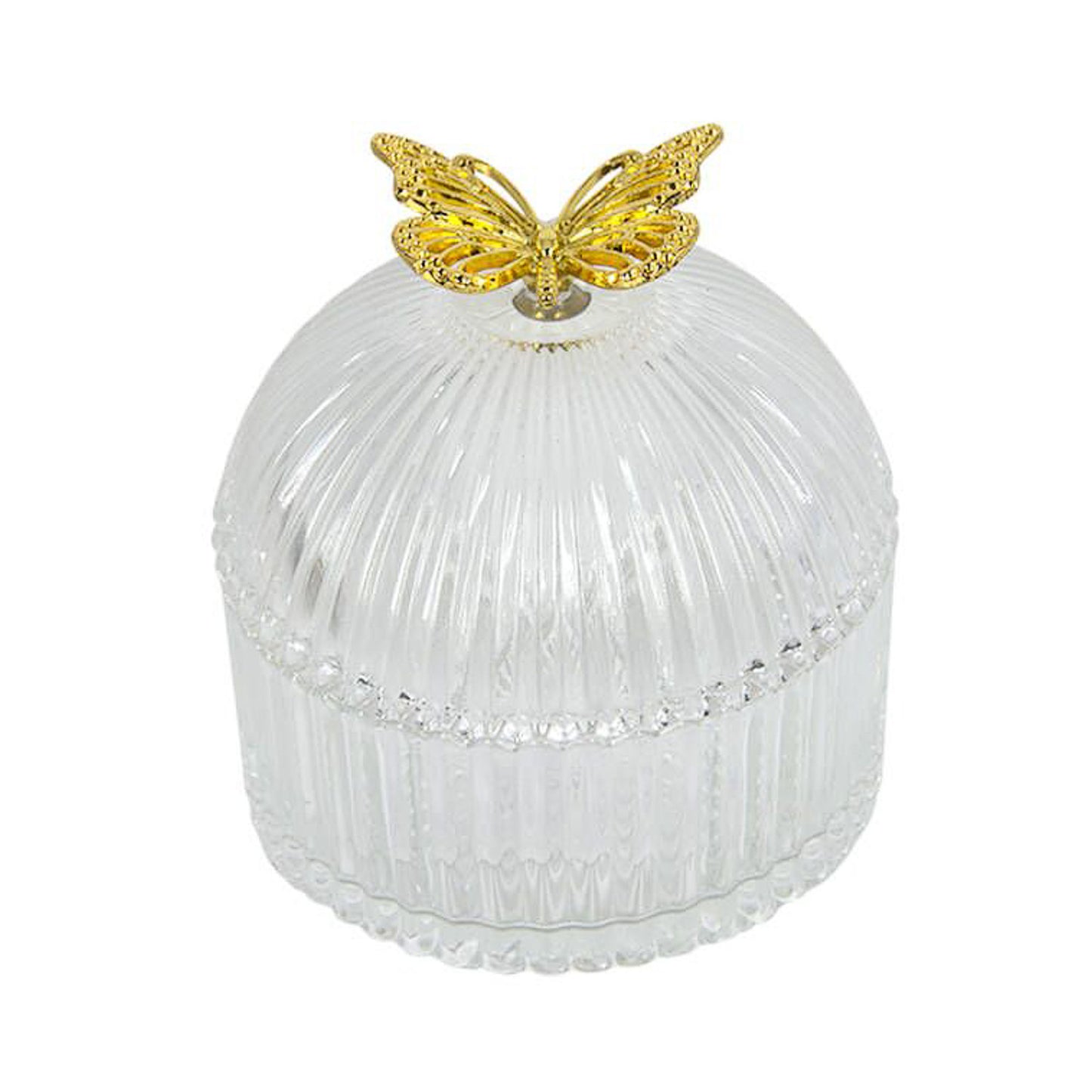 Round Glass Trinket Box Butterfly Clear/Pink