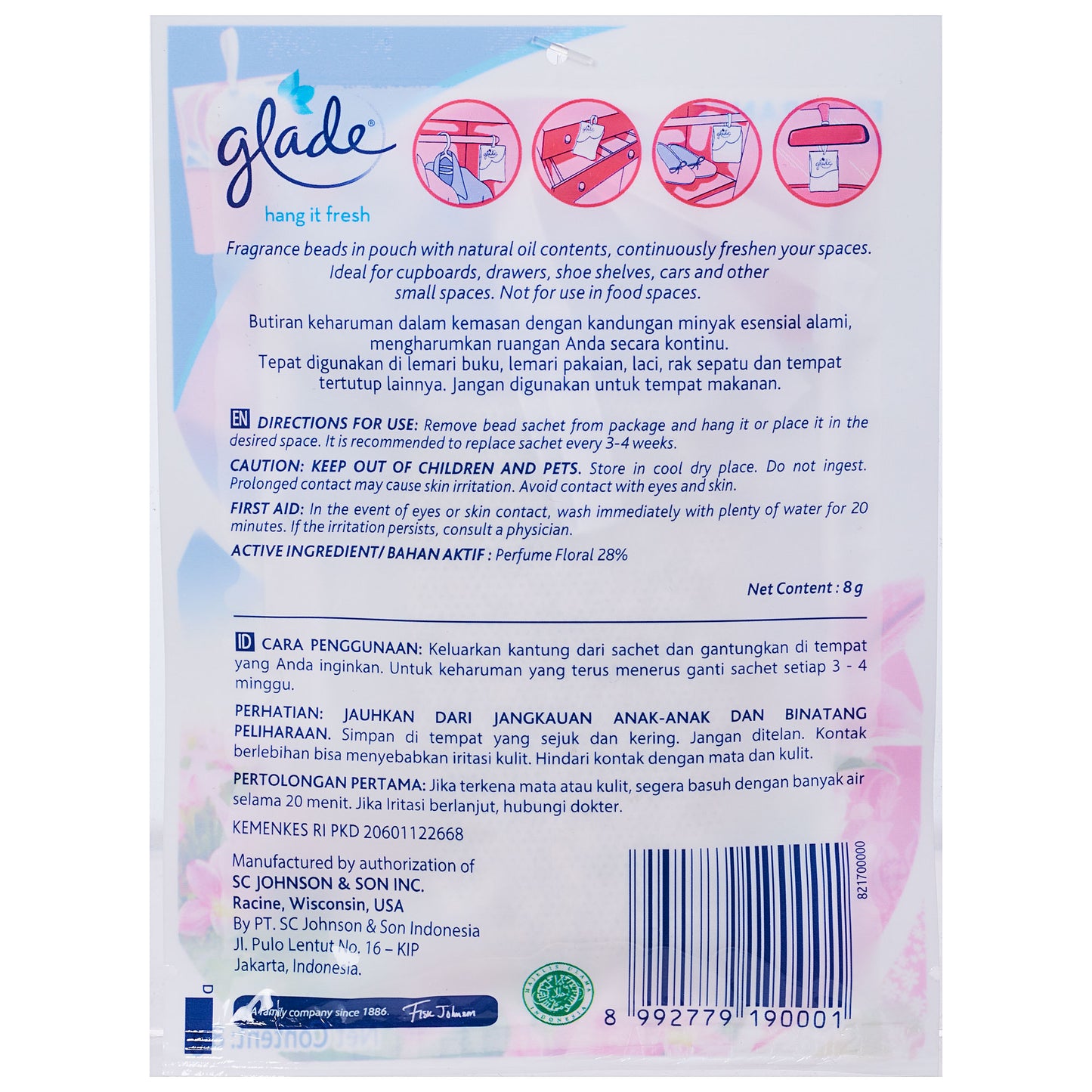 Glade Hang It Fresh Sachet 8g Assorted