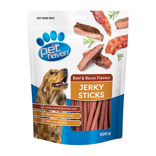 Pet Haven Jerky Sticks Beef & Bacon Flavour 500g