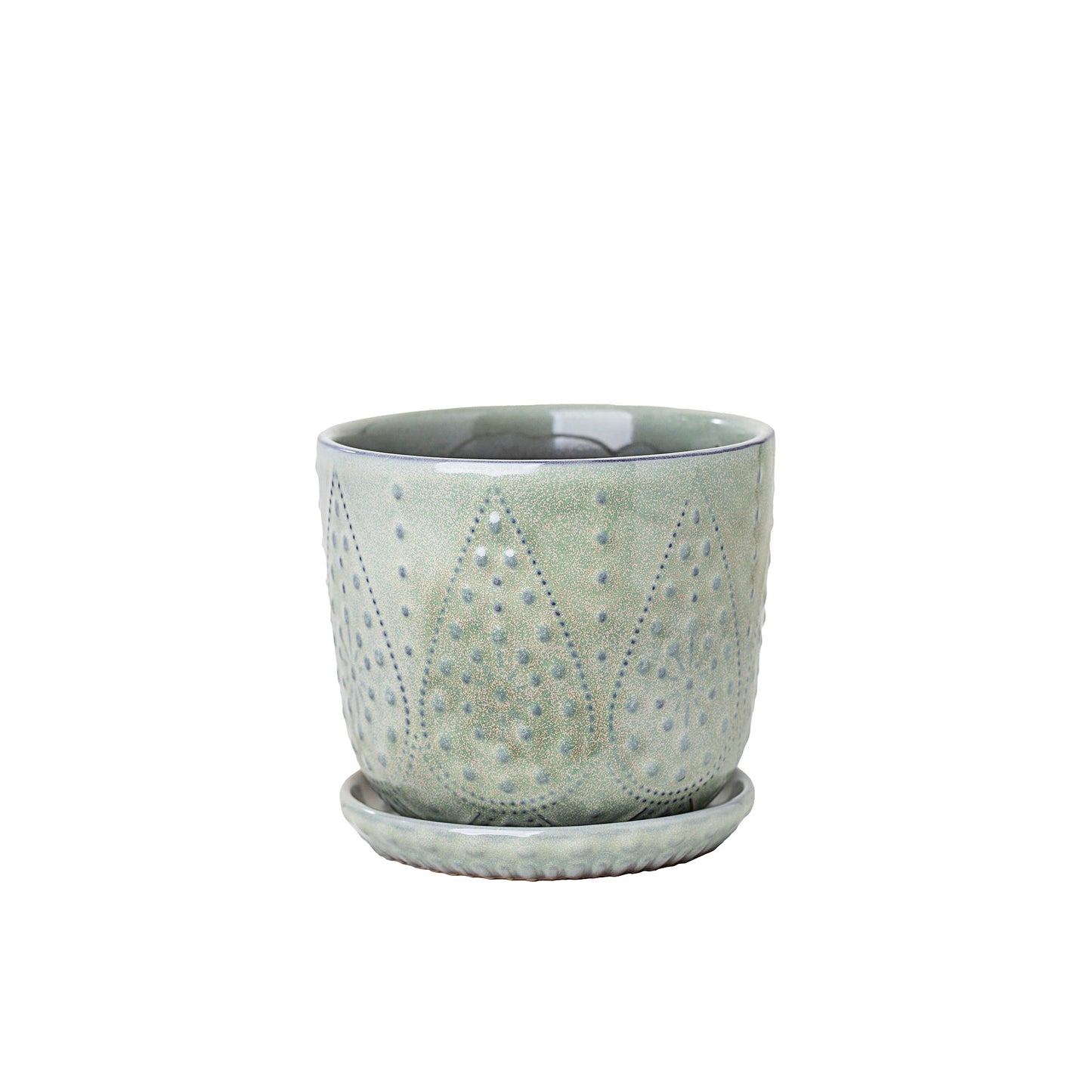Ceramic Glazed Pot Embossed Leaf 13x12cm