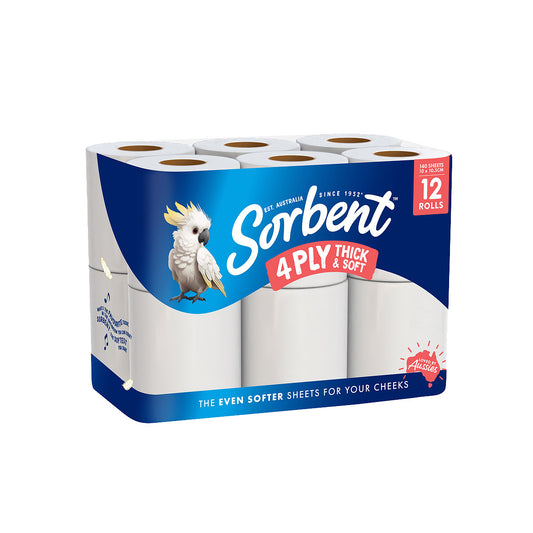 Sorbent Toilet Paper Thick & Soft 4ply 12pk