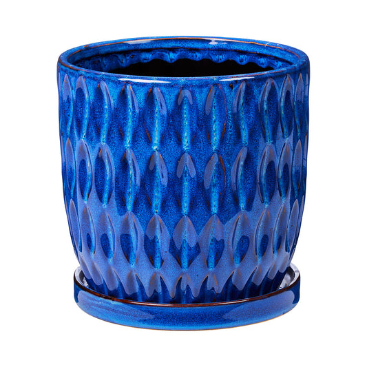 Ceramic Geo Pot Blue Large 18.5x18cm
