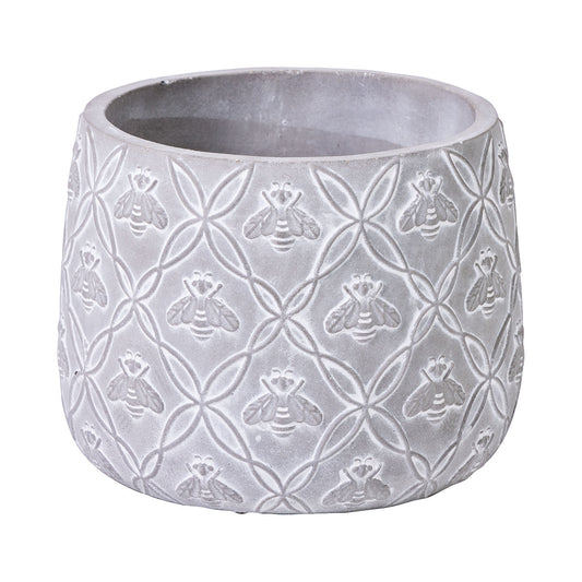Cement Bee Pot Grey Whitewash Medium 13x12.5cm