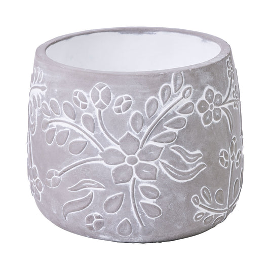 Cement White Wash Floral Pot Medium 13.5x12.5cm