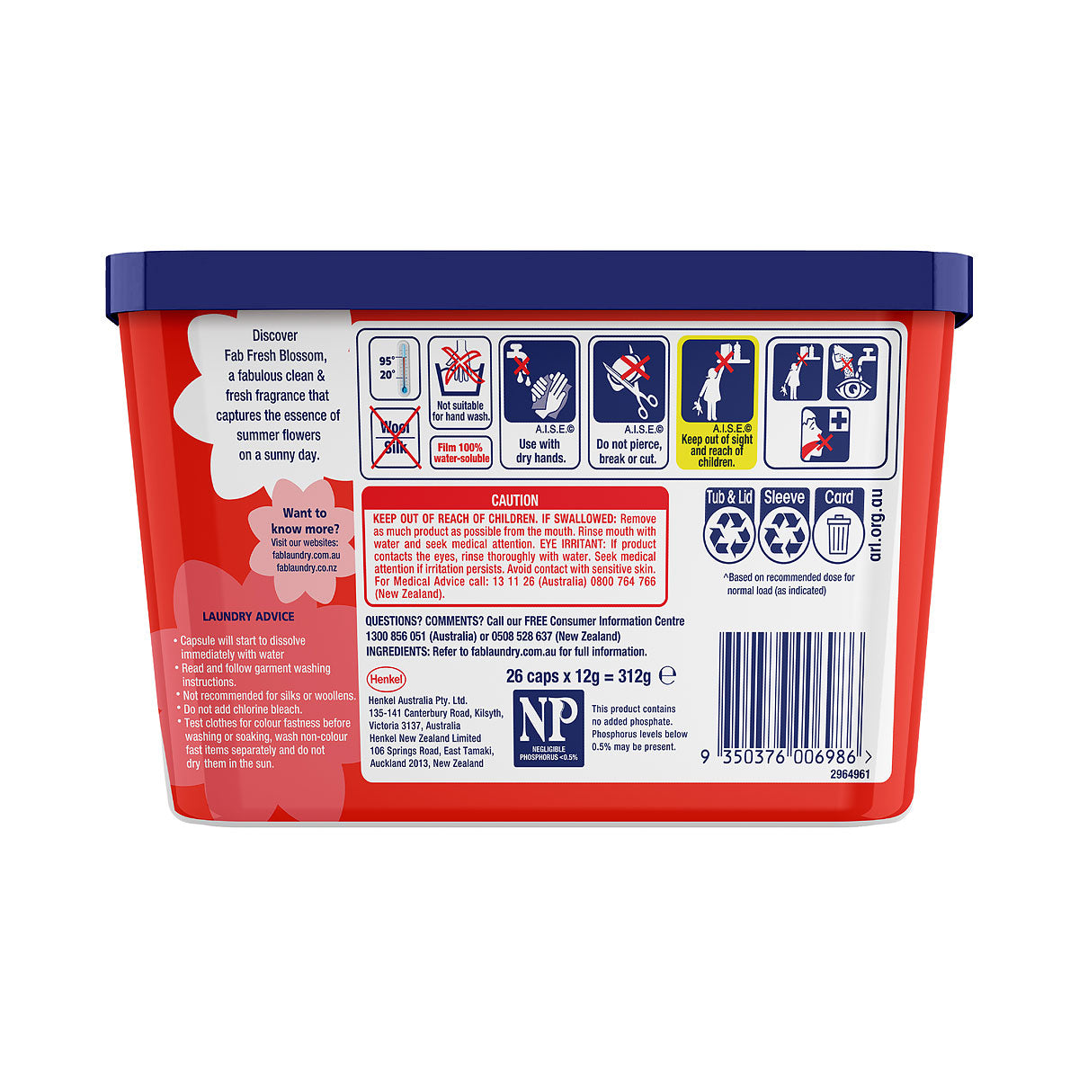 Fab Triple Laundry Capsules Fresh Blossom 26pk