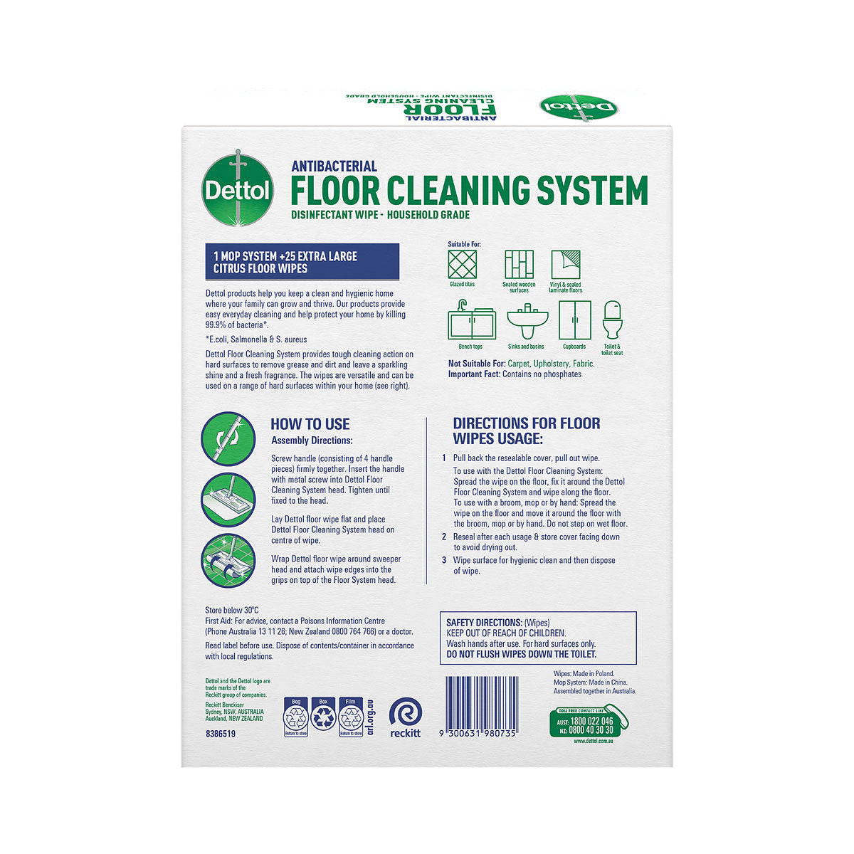 Dettol Antibacterial Floor Cleaning System Mop + Wipe