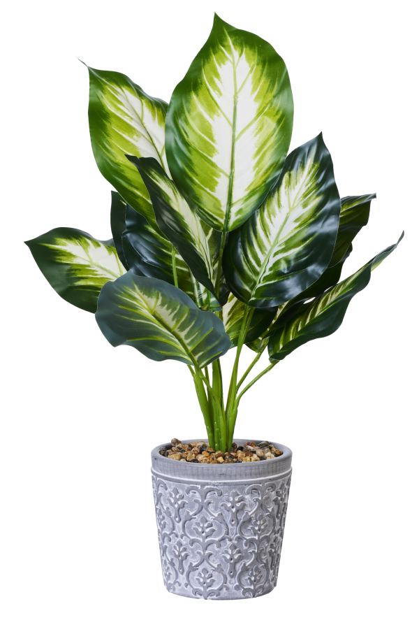 Faux Palm In Patterned Cement Pot
