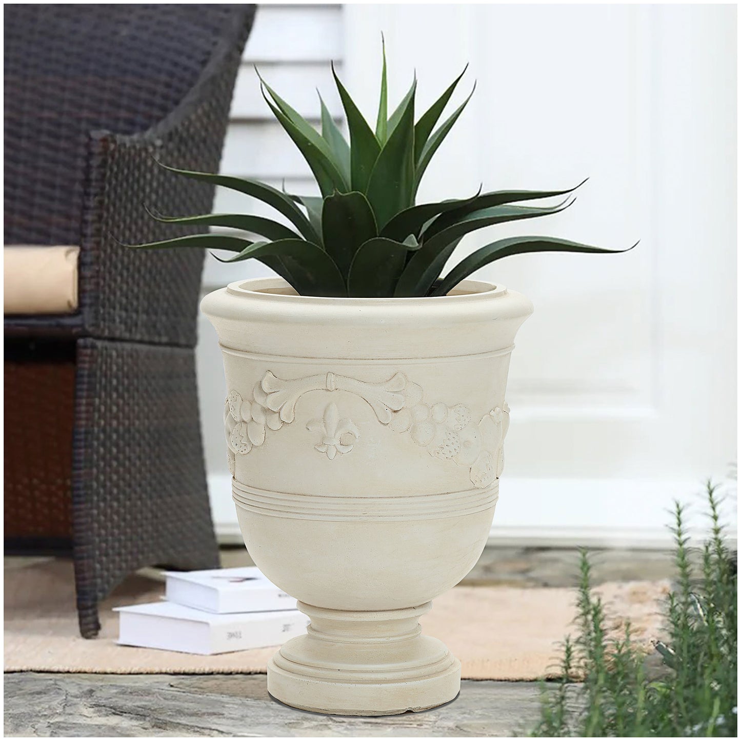 French Urn Fibre Clay Cream 33x33x41.5cm