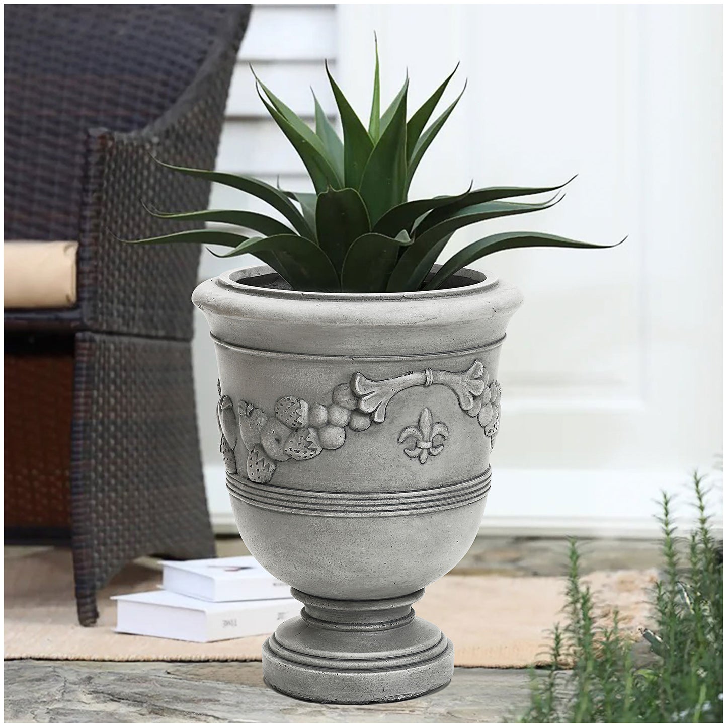French Urn Fibre Clay Grey 33x33x41.5cm