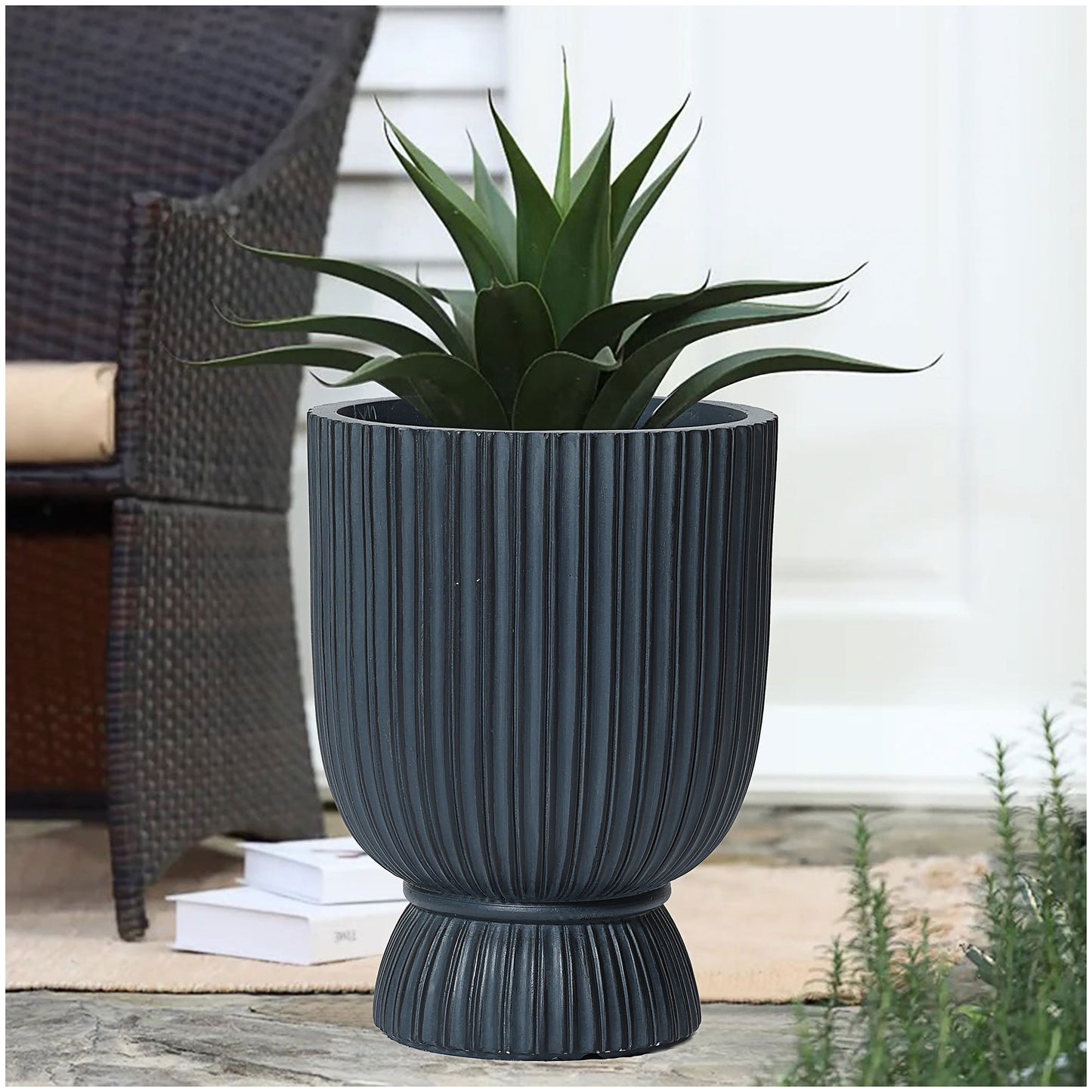 Modern French Urn Fibre Clay Black 33x33x41.5cm
