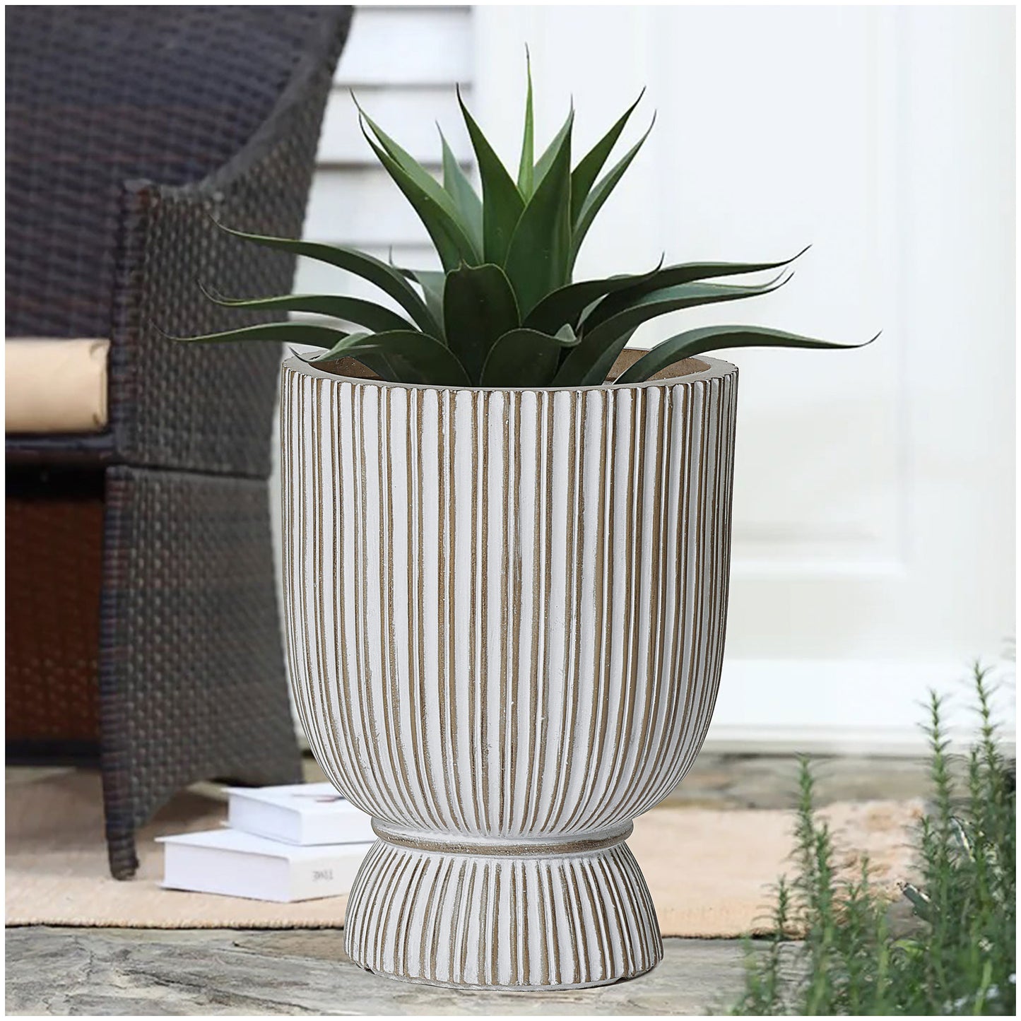 Modern French Urn Fibre Clay Cream 33x33x41.5cm