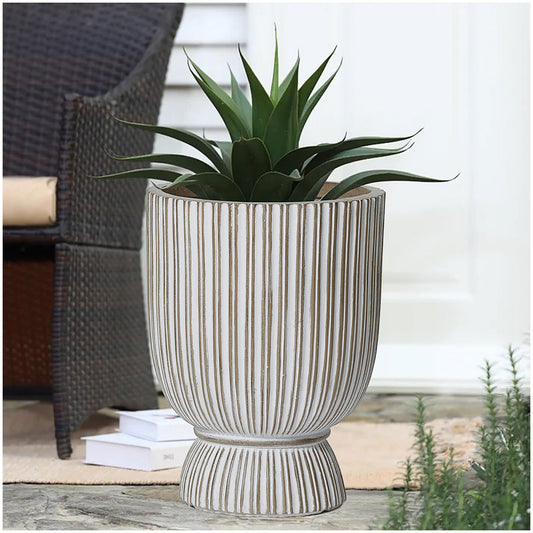 Modern French Urn Fibre Clay Cream 33x33x41.5cm