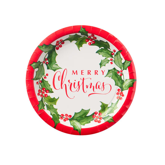 Christmas Paper Dinner Plate Holly 10pk