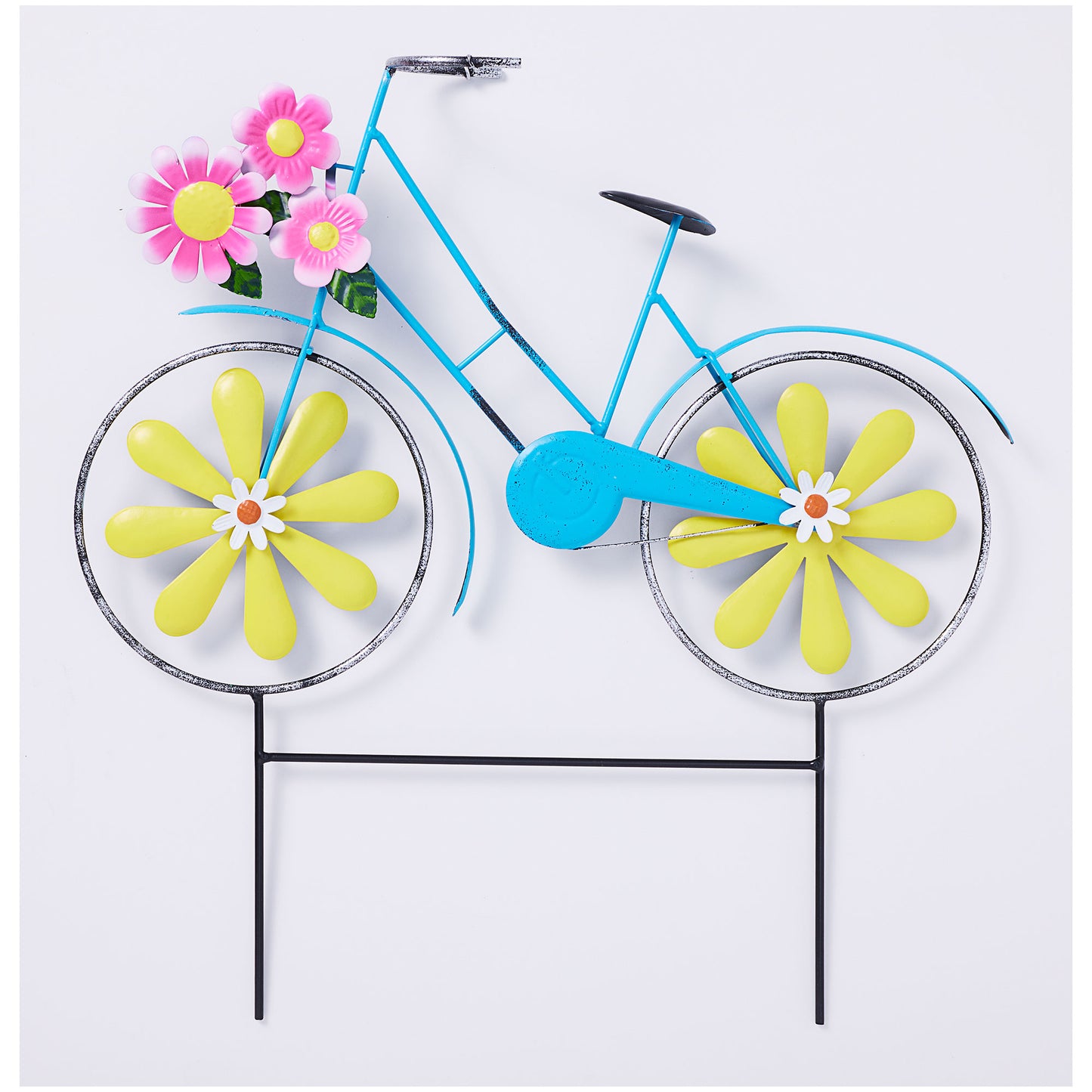 Metal Bike Stake With Flowers 44cm Assorted