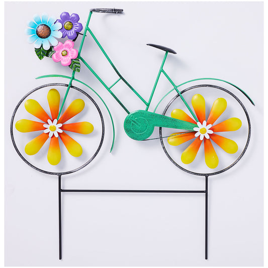 Metal Bike Stake With Flowers 44cm Assorted