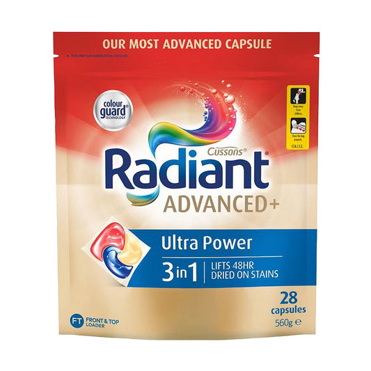 Radiant Advanced+ Ultra Power 3-in-1 Laundry Capsules Detergent 28pk