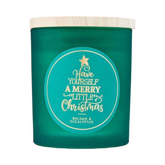 Christmas Frosted Candle With Printed Wooden Lid Assorted