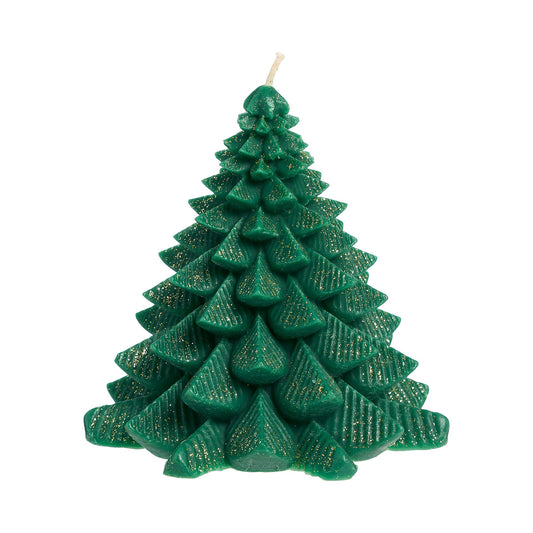 Christmas Moulded Glitter Tree Pillar Candle Green/White