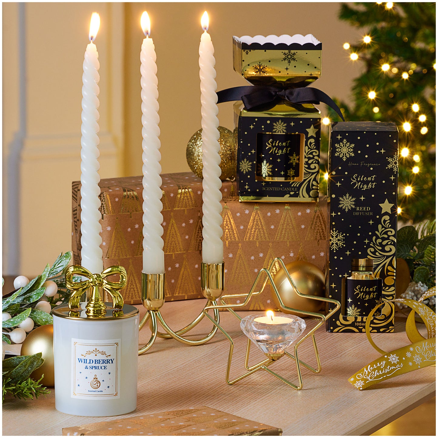 Christmas Star Glass Tealight Holder Gold