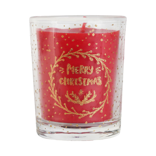 Christmas Print Glass Votive Candle 6cm