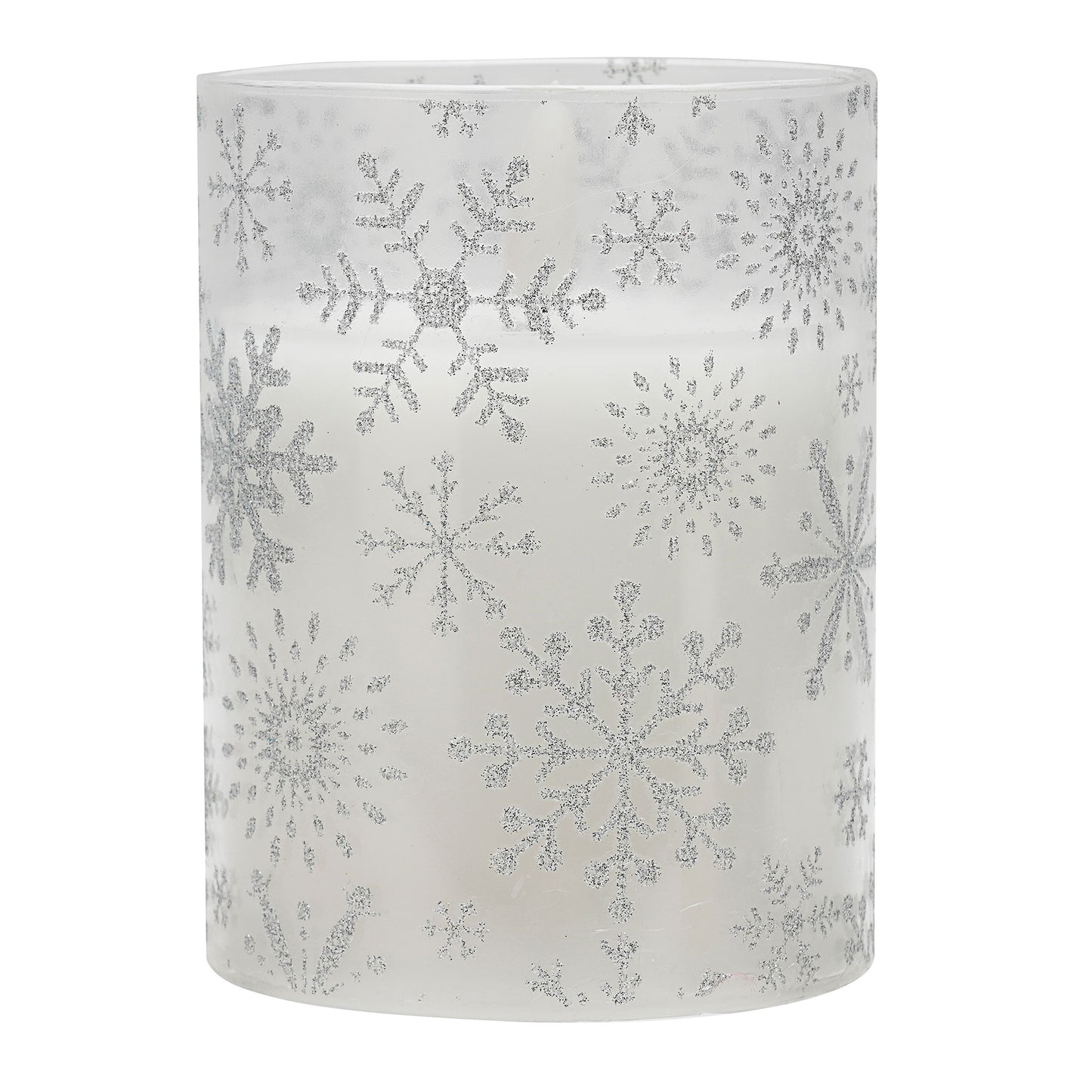 Christmas LED Glitter Glass Candle Leaf/Snow