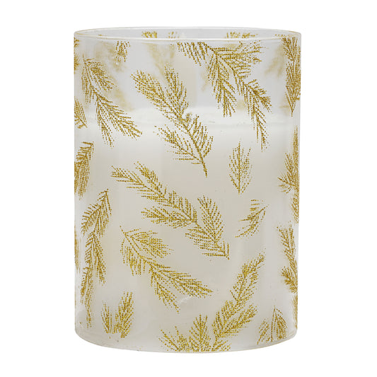 Christmas LED Glitter Glass Candle Leaf/Snow