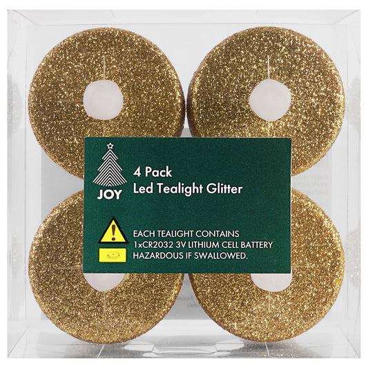 Christmas LED Glitter Tealight 4pk Assorted