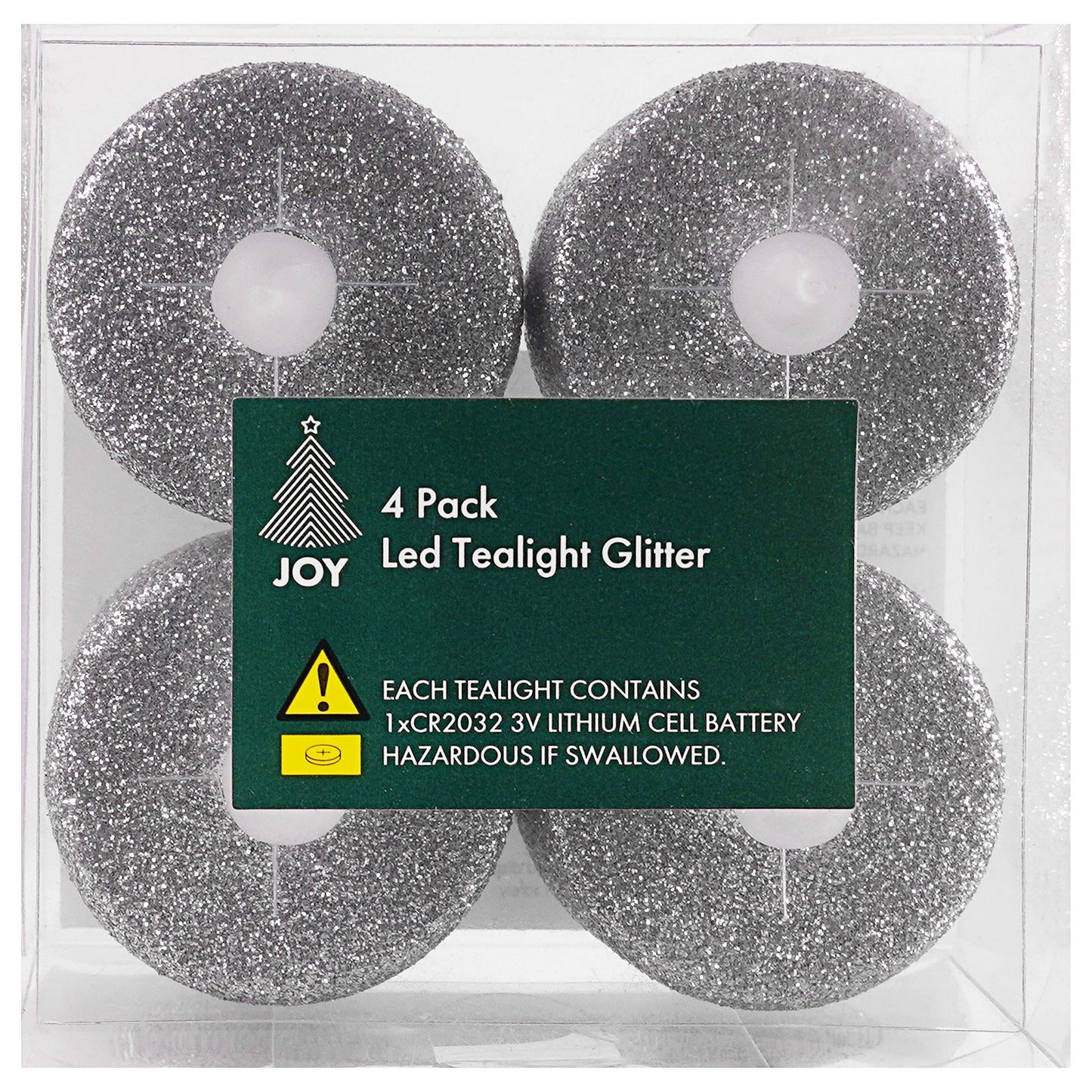 Christmas LED Glitter Tealight 4pk Assorted