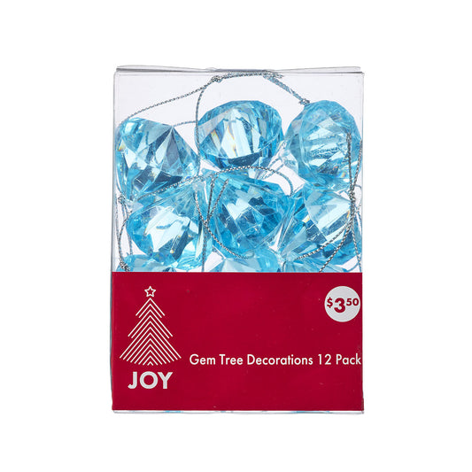 Christmas Tree Decoration Gems 12pk Assorted