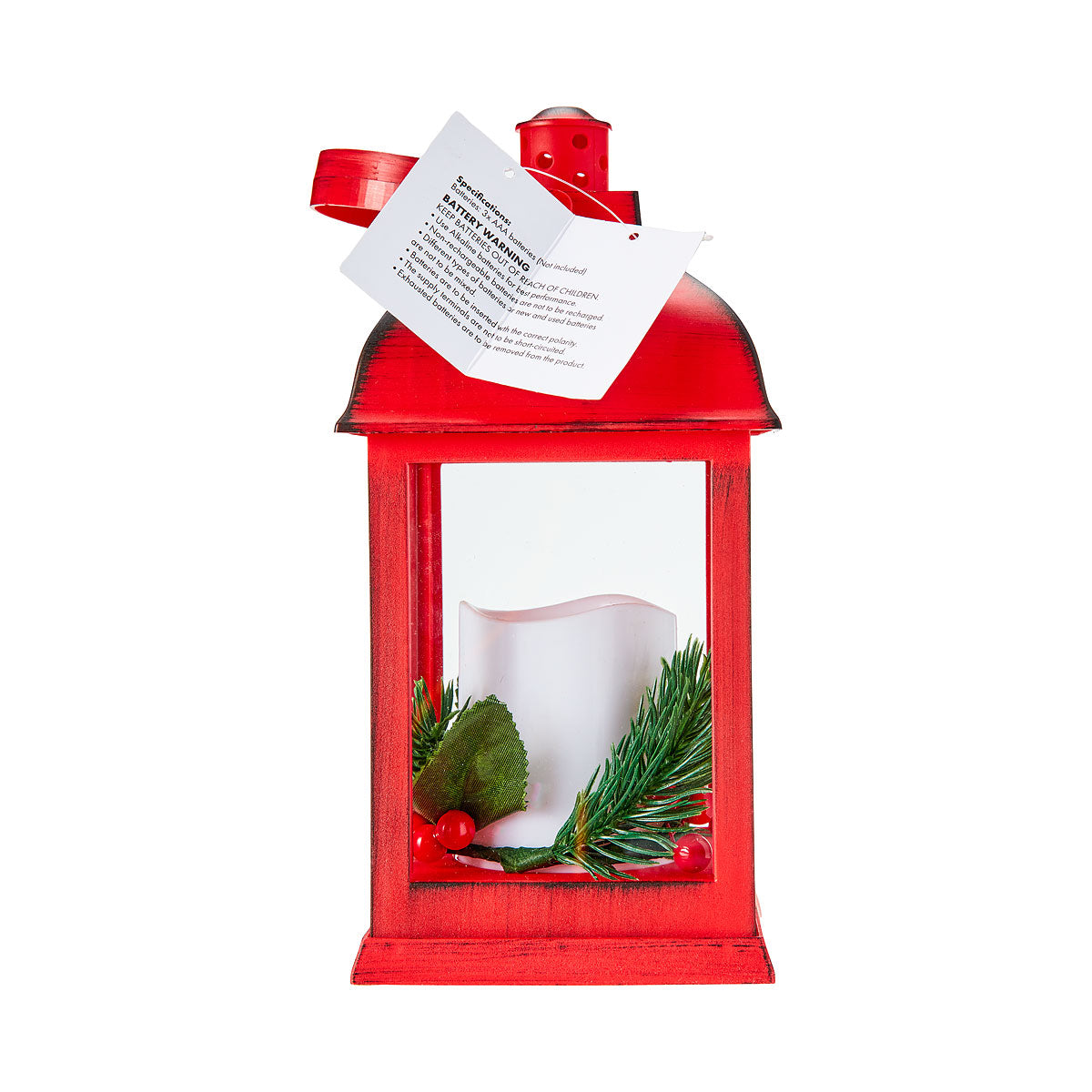 Christmas LED Antique Pillar Lantern Red