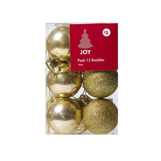 Christmas Baubles Gold 4cm 12pk
