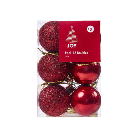 Christmas Baubles Red 4cm 12pk