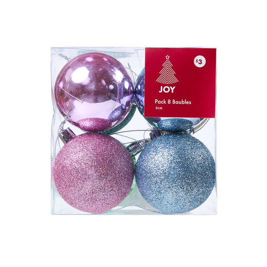 Christmas Baubles Brights 6cm 8pk