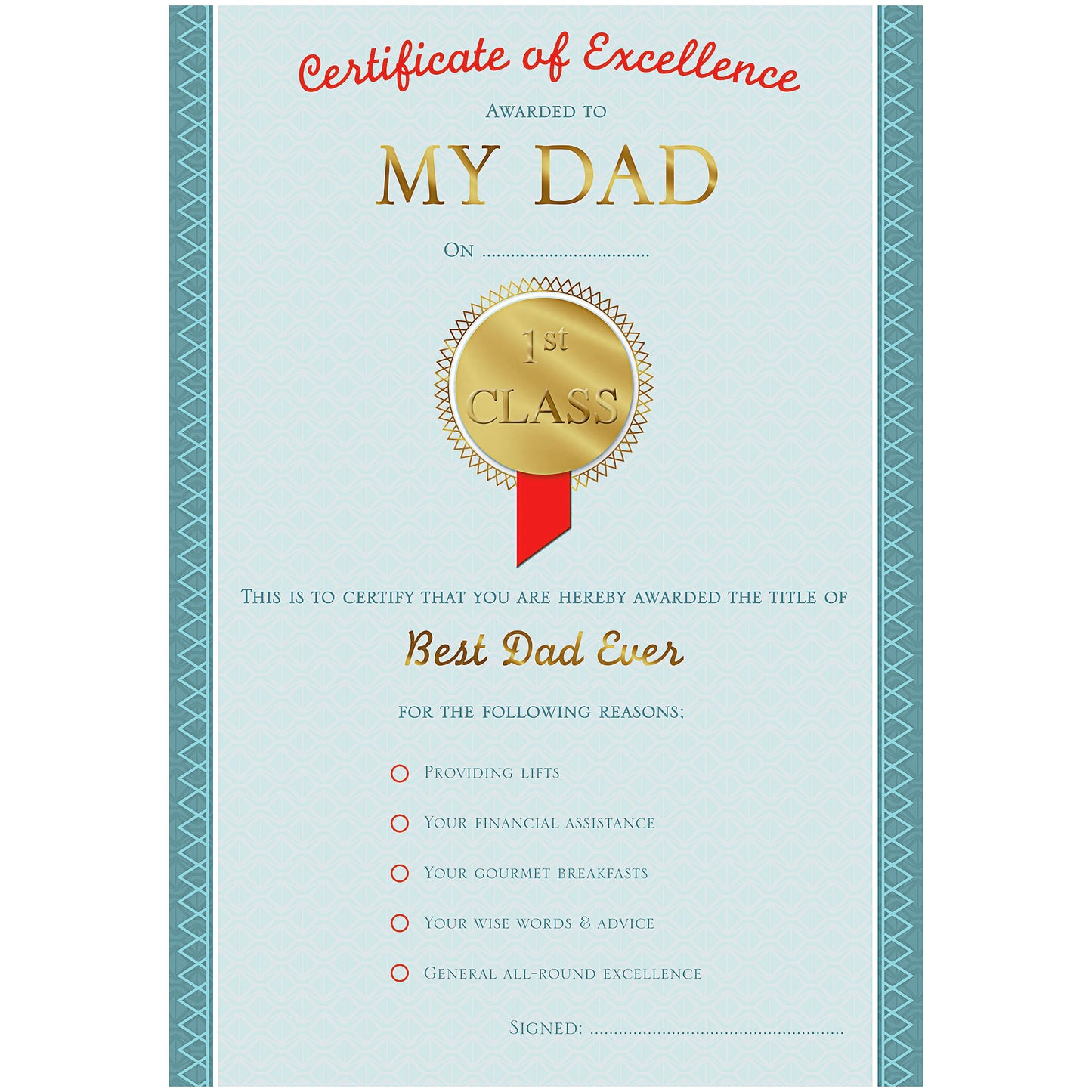 Father's Day Card My Dad Medal
