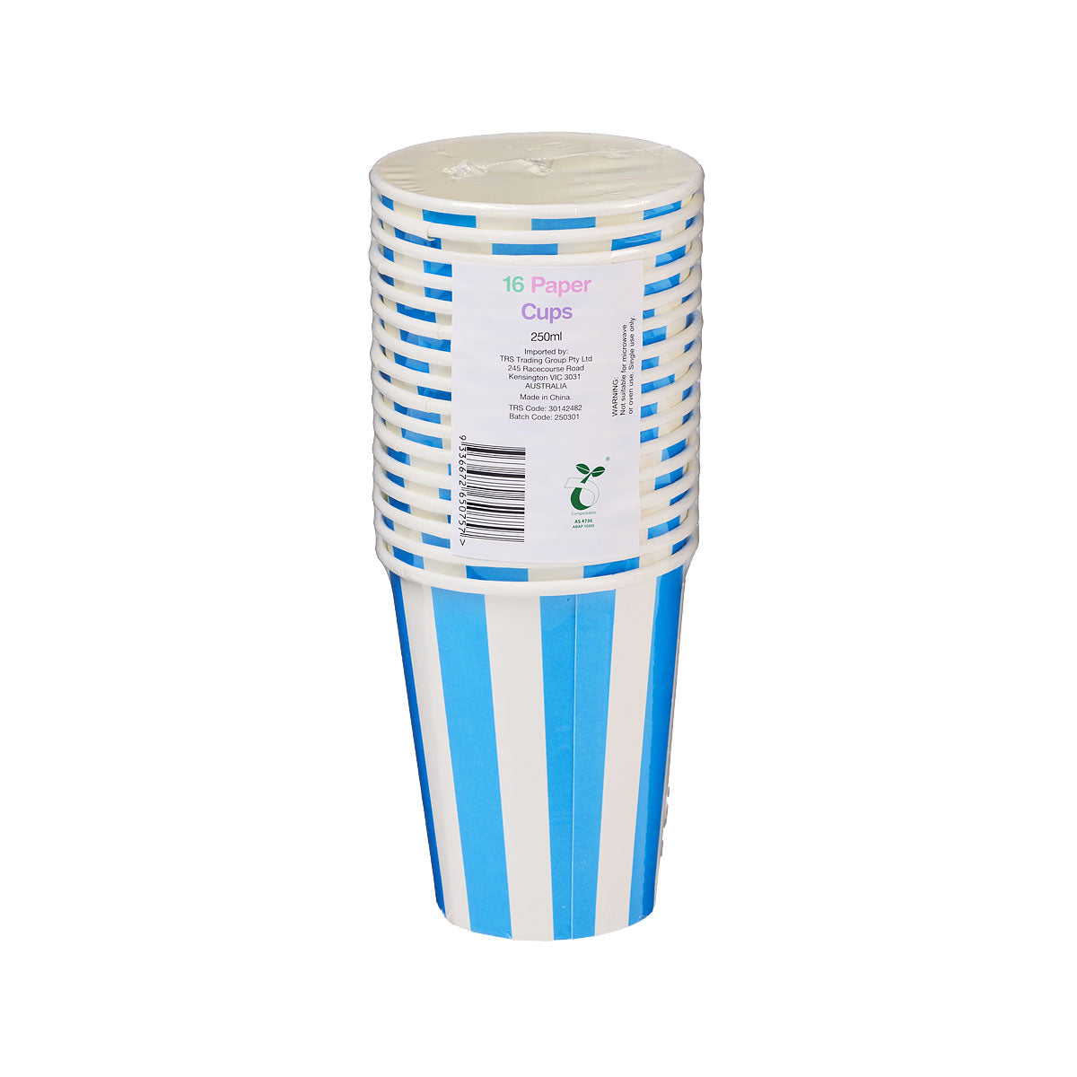 Cup Blue Stripe 250mL 16pk