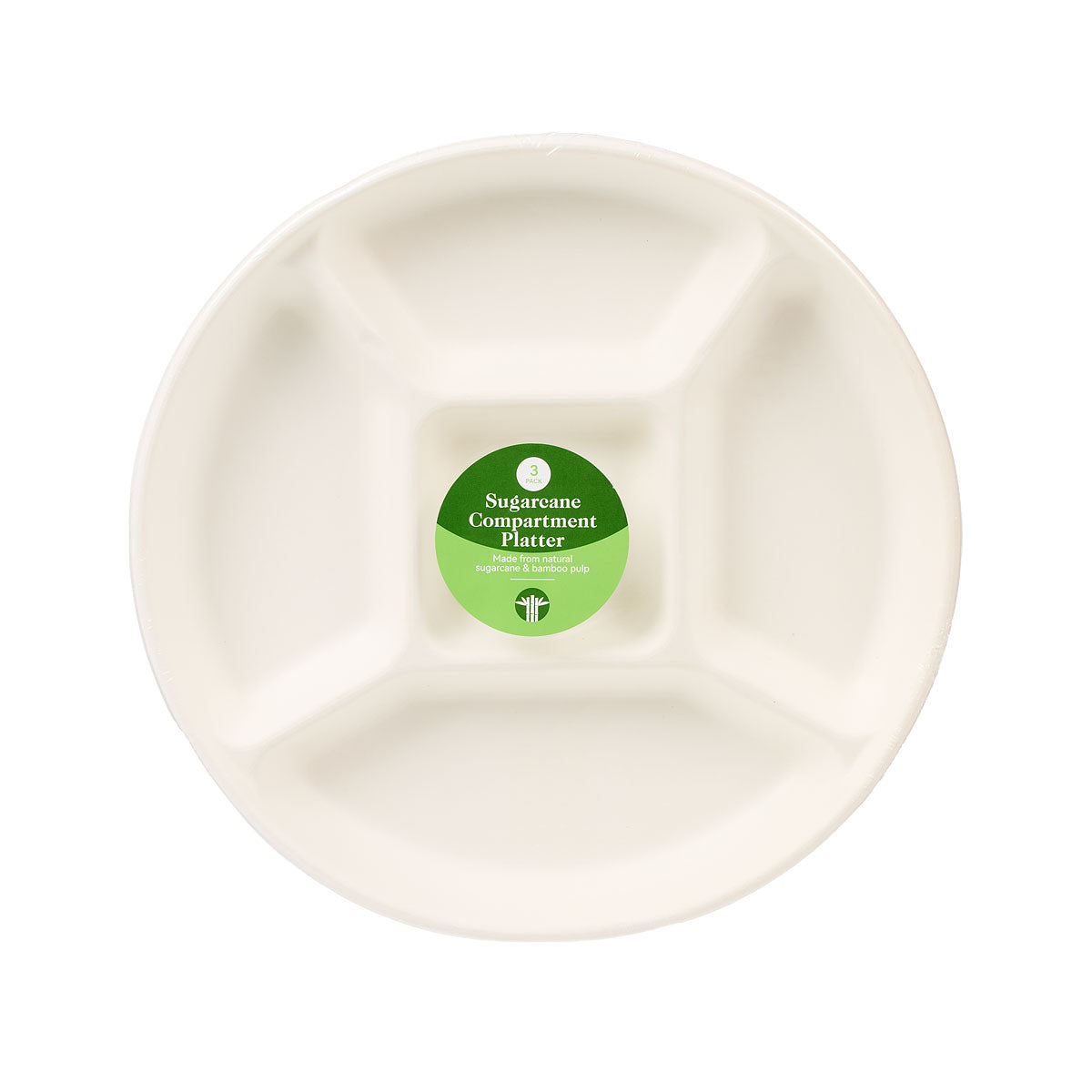 Sugarcane Platter 5 Compartments 3pk