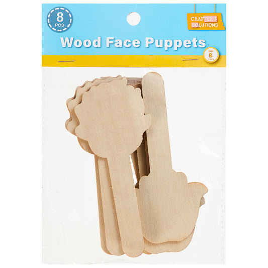 Wood Puppet Sticks Face 8pce