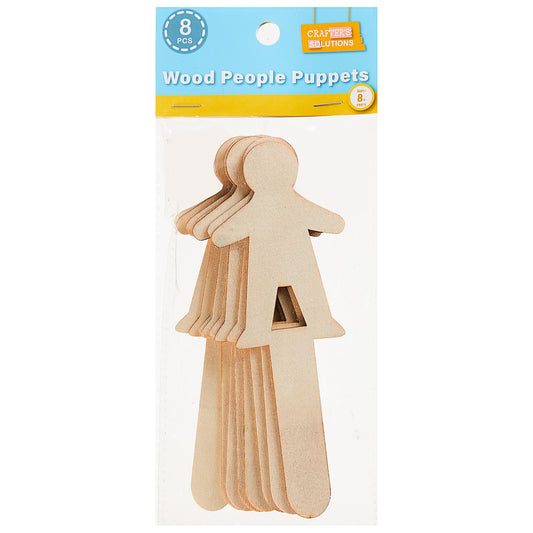 Wood Puppet Sticks People 8pce