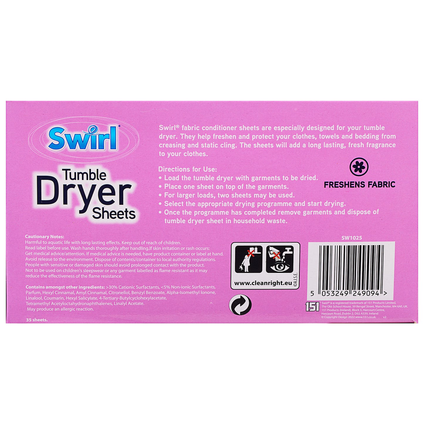 Swirl Dryer Sheet Spring Fresh 35pk