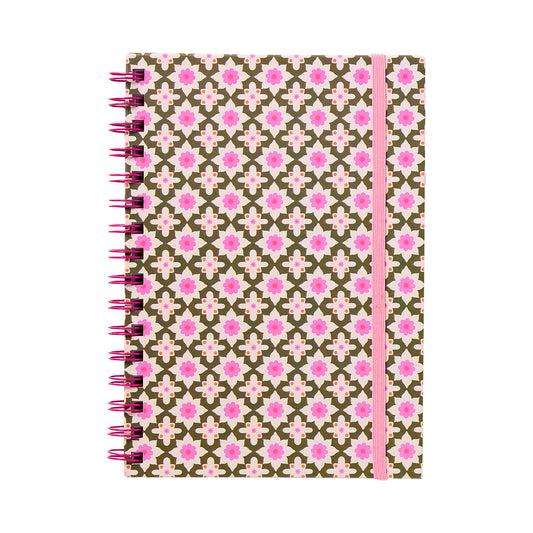A5 Notebook Green & Pink Print 160pg