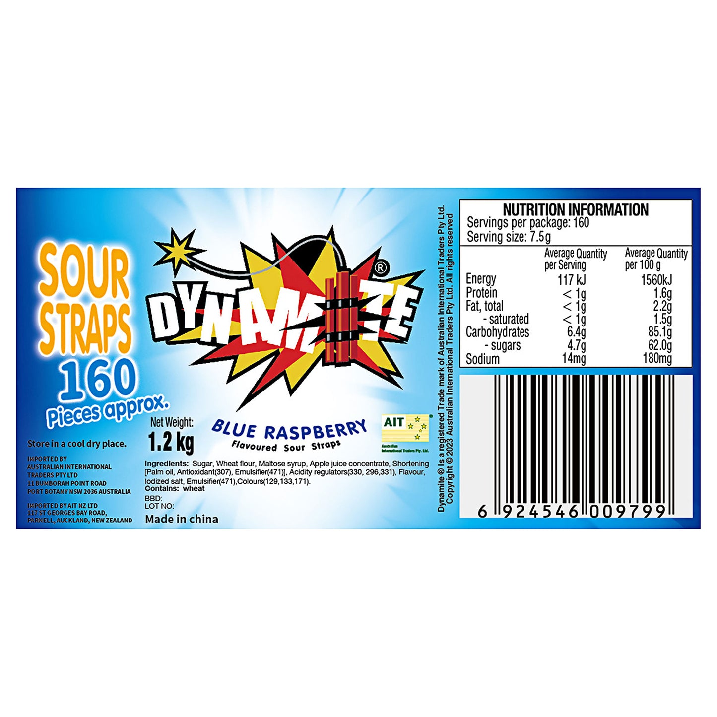 Dynamite Sour Straps Tub Blue Raspberry 1.2kg
