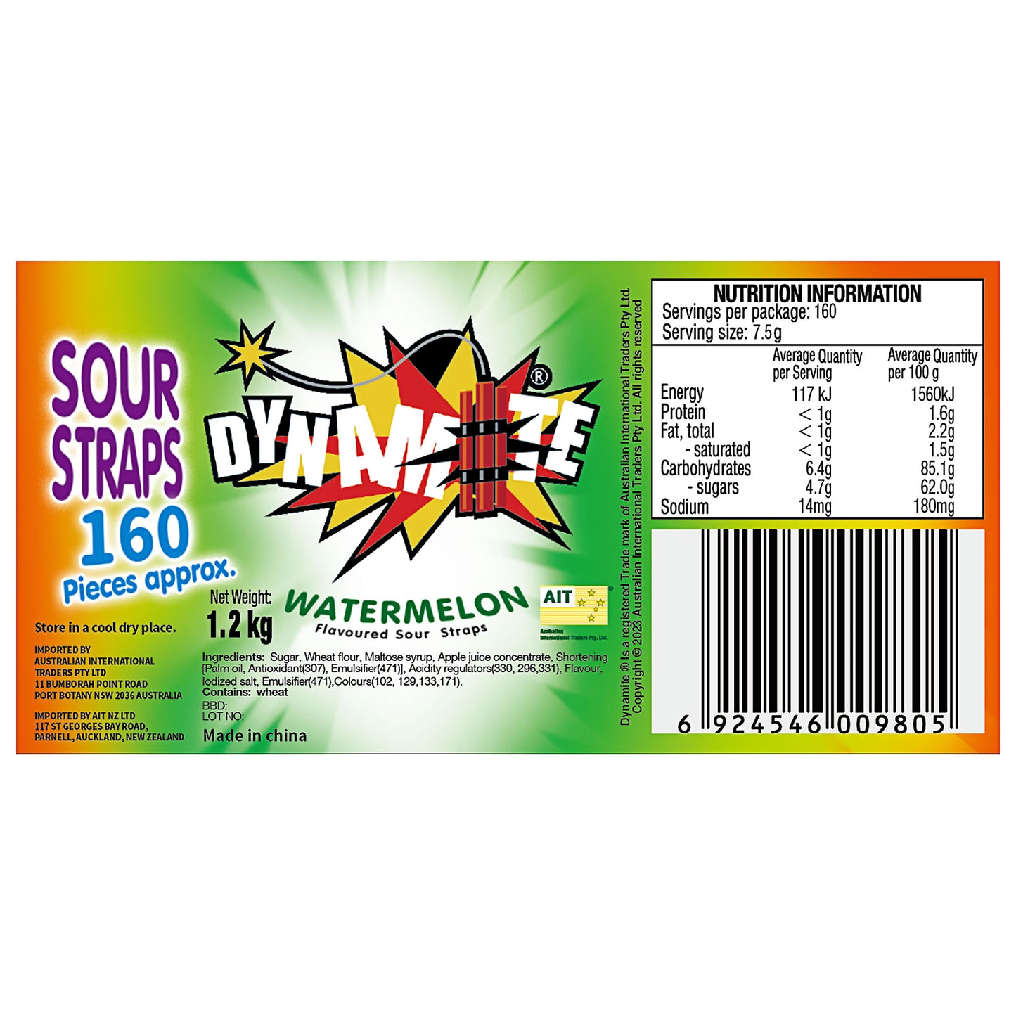Dynamite Sour Straps Tub Watermelon 1.2kg