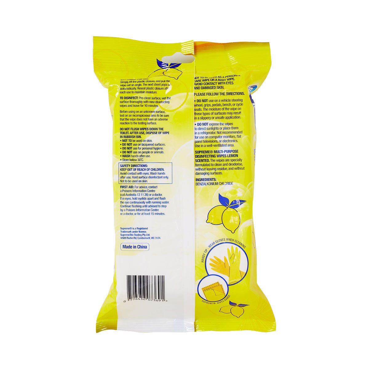 Supreme Disinfectant Wipes Lemon 60pk