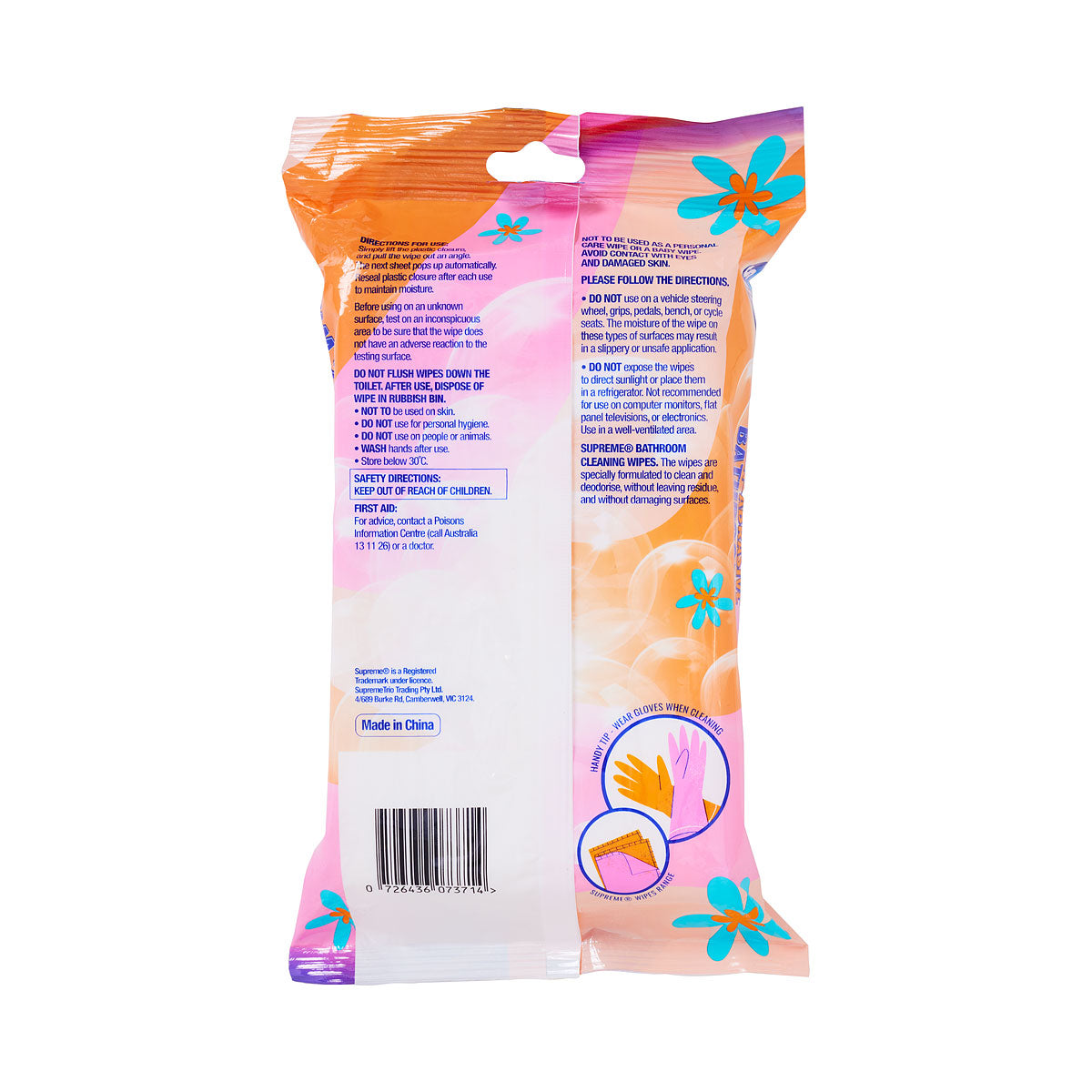 Supreme Bathroom Cleaning Wipes 60pk