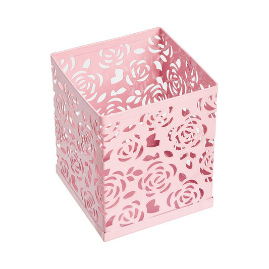 Square Pen Cup Metal Pink Roses